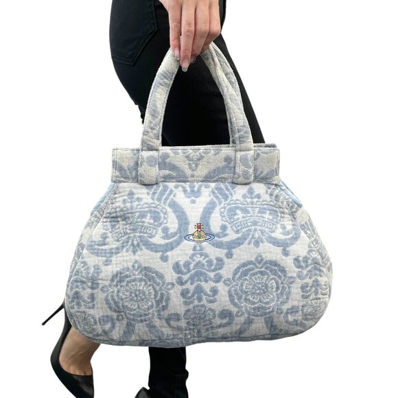 Vivienne Westwood Vintage Orb Logo Terry Cloth Tote Bag Light Blue [106030] - Picture 4 of 13